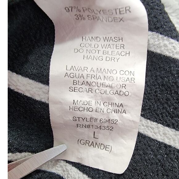 Ambiance Romper Womens L Black White Striped Off Shoulder 3/4 Sleeve Stretch - Picture 5 of 9